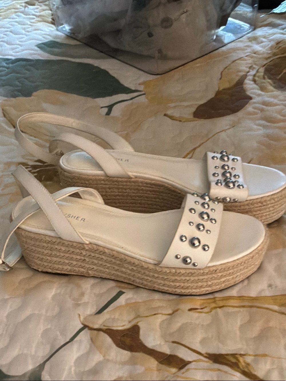 Marc Fisher White Studded Espadrille Platform Sandals